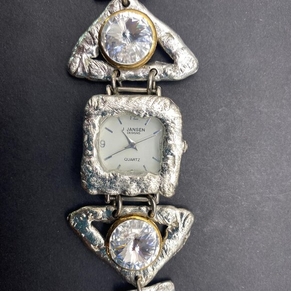 Rare Vintage J Jansen Watch Women Silver / Gold Tone Art Handmade 7.75 - 6.25" - Picture 1 of 16